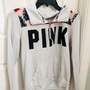 Pink mid way zip up long sleeve shirt